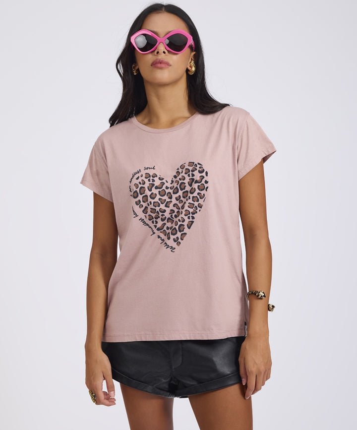 ONE TEASPOON Womens Classic Animal Heart Tee in Tea Rose, WOMENS TEES & TANKS, OneTeaspoon, Elwood 101