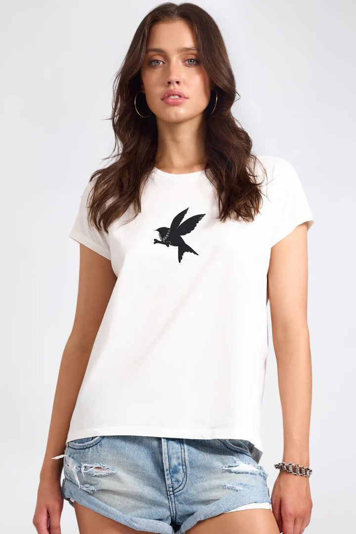 ONE TEASPOON Womens Classic Bird Tee in White