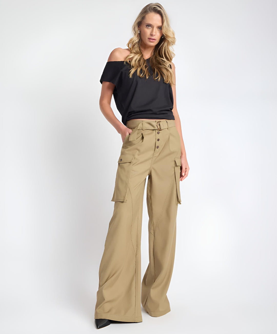 ONE TEASPOON Womens Elemental Tencel High Waist Cargo Pants in Khaki, WOMENS PANTS, OneTeaspoon, Elwood 101