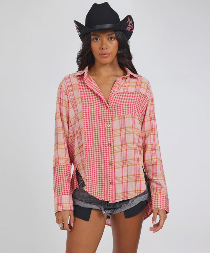 ONE TEASPOON Womens Flannel Checked Cotton Muslin Shirt in Pink Check