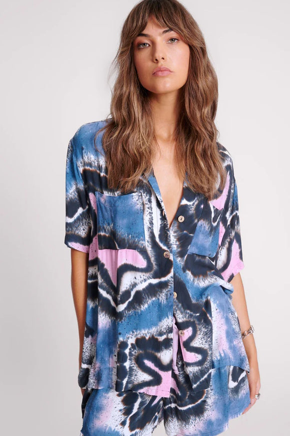 ONE TEASPOON Womens Hand Painted Floral Short Sleeve Shirt - Multi, WOMENS TOPS & SHIRTS, OneTeaspoon, Elwood 101