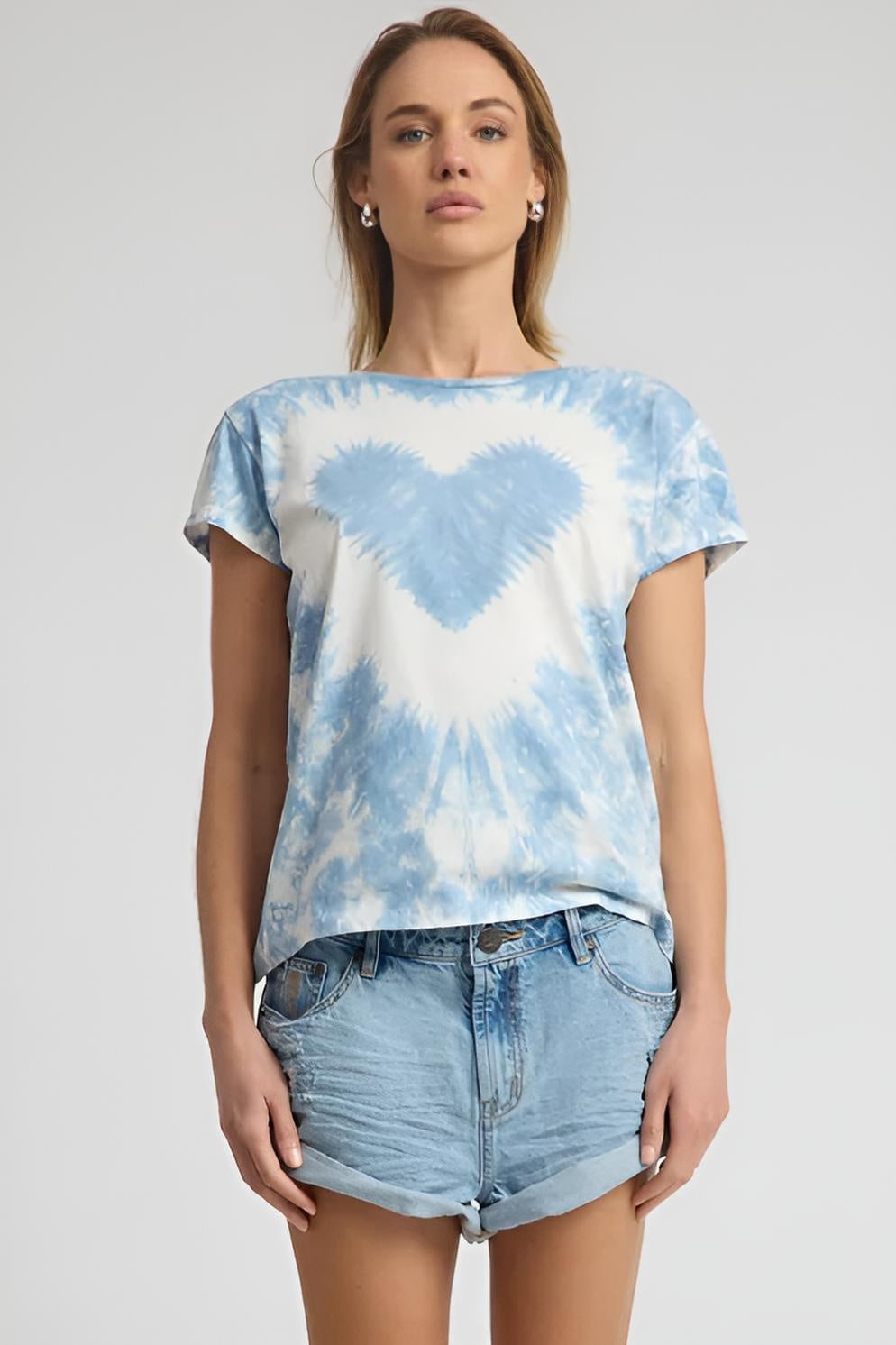 ONE TEASPOON Womens Heart Tie Dye Classic Tee in Faded Blue, WOMENS TEES & TANKS, OneTeaspoon, Elwood 101