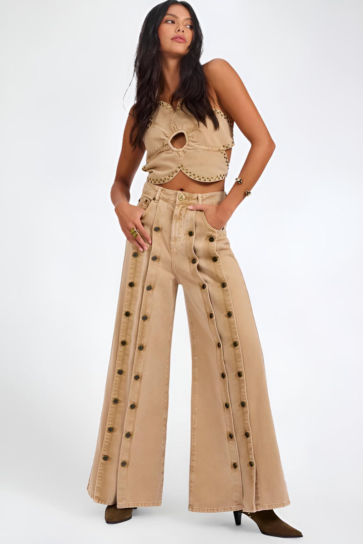 ONE TEASPOON Womens Hollywoods High Waist Wide Leg Denim Jeans in Warm Tan, WOMENS DENIM, OneTeaspoon, Elwood 101