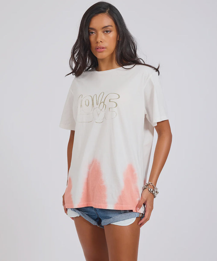 ONE TEASPOON Womens Love Dip Dye Boyfriend Tee in White
