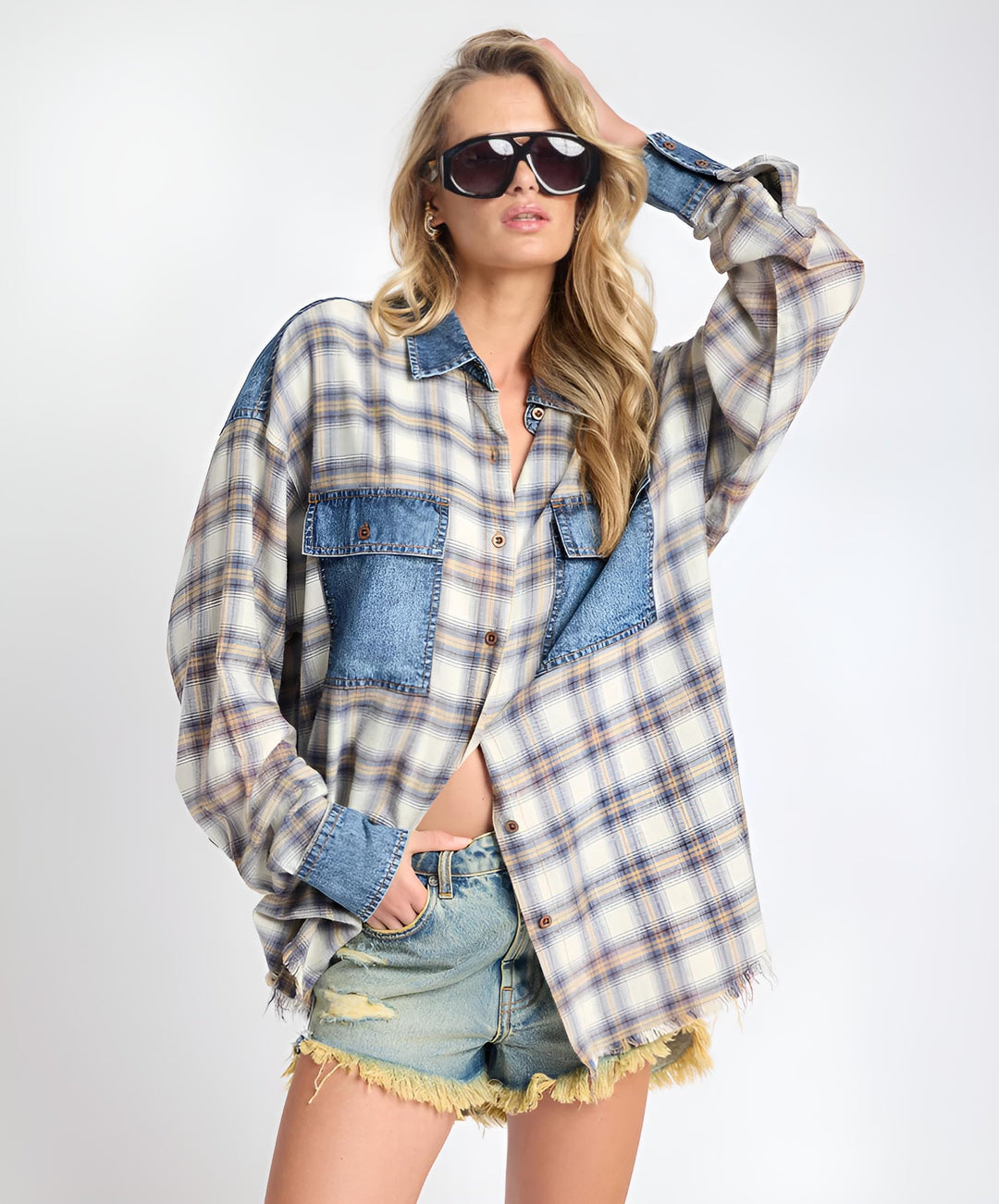 ONE TEASPOON Womens Oversized Flannel Shirt in Blue & White Check, WOMENS TOPS & SHIRTS, OneTeaspoon, Elwood 101