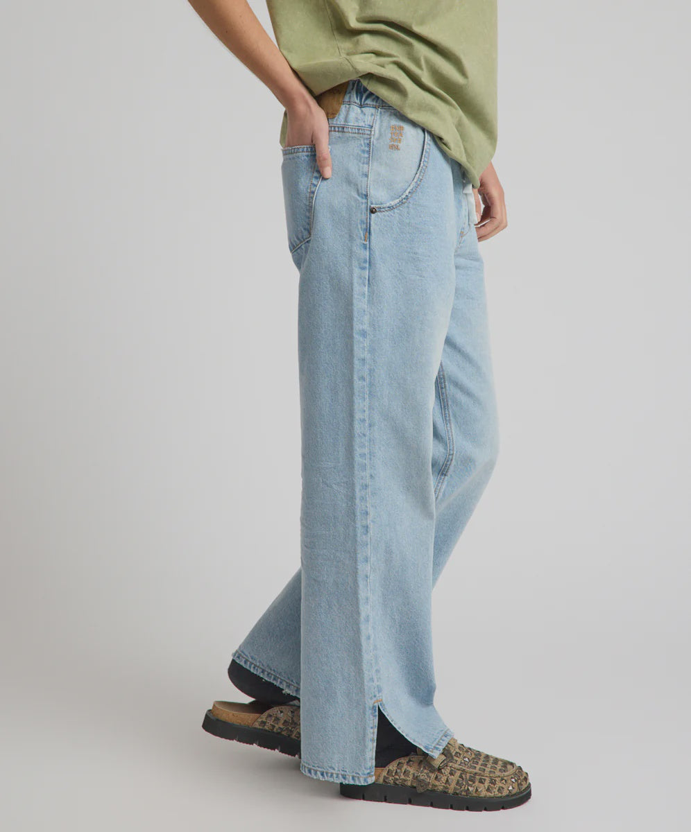 ONE TEASPOON Womens Roadhouse Mid Waist Drawstring Wide Leg Denim Jean in Riviera Blue, WOMENS DENIM, OneTeaspoon, Elwood 101