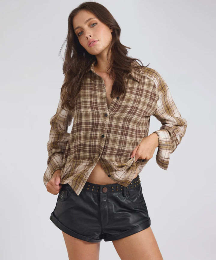 ONE TEASPOON Womens Rodeo Rust Patchwork Flannel Shirt in Brown, WOMENS TOPS & SHIRTS, OneTeaspoon, Elwood 101