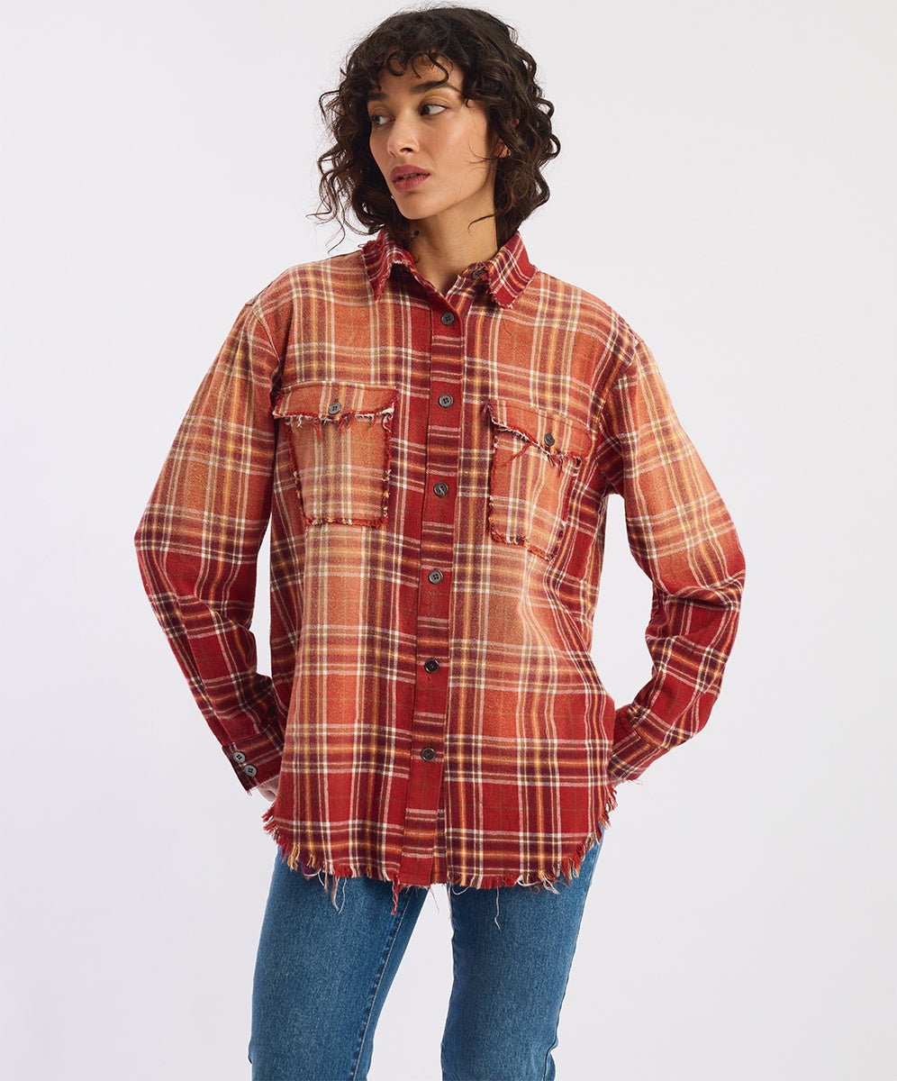 ONE TEASPOON Womens Sundown Plaid Everyday Shirt in Rust Plaid, WOMENS TOPS & SHIRTS, OneTeaspoon, Elwood 101