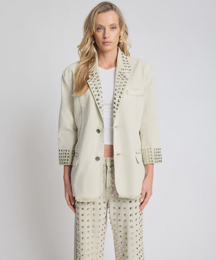 ONE TEASPOON Womens Silver Storm Studded Blazer in Antique Khaki, WOMENS COATS & JACKETS, OneTeaspoon, Elwood 101