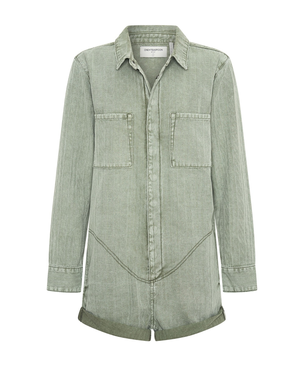 ONE TEASPOON Womens Khaki Logo Jacquard Prophecy Jumpsuit - Khaki, WOMENS JUMPSUITS & OVERALLS, OneTeaspoon, Elwood 101