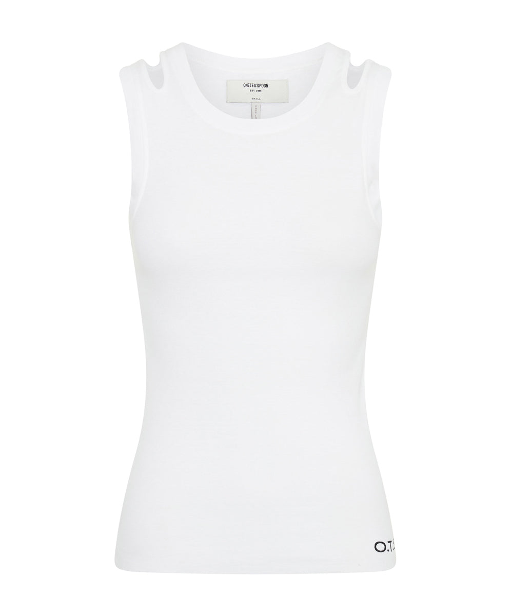 ONE TEASPOON Womens OTS Cut Through Fine Ribbed Tank Top - White, WOMENS TEES & TANKS, OneTeaspoon, Elwood 101