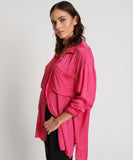 ONE TEASPOON Womens Shocking Pink Jacquard Longline Shirt, WOMENS TOPS & SHIRTS, OneTeaspoon, Elwood 101