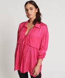 ONE TEASPOON Womens Shocking Pink Jacquard Longline Shirt, WOMENS TOPS & SHIRTS, OneTeaspoon, Elwood 101