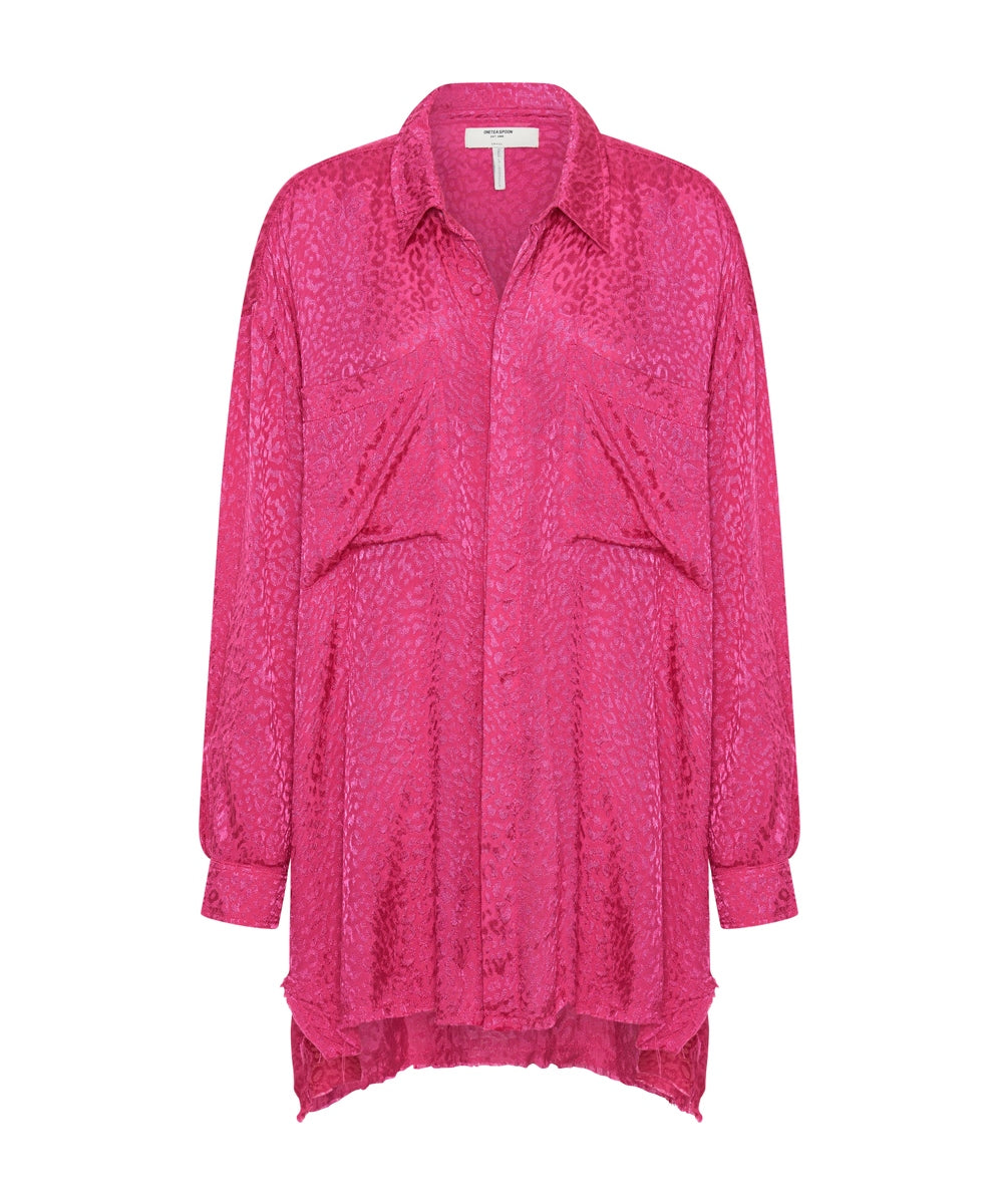 ONE TEASPOON Womens Shocking Pink Jacquard Longline Shirt, WOMENS TOPS & SHIRTS, OneTeaspoon, Elwood 101