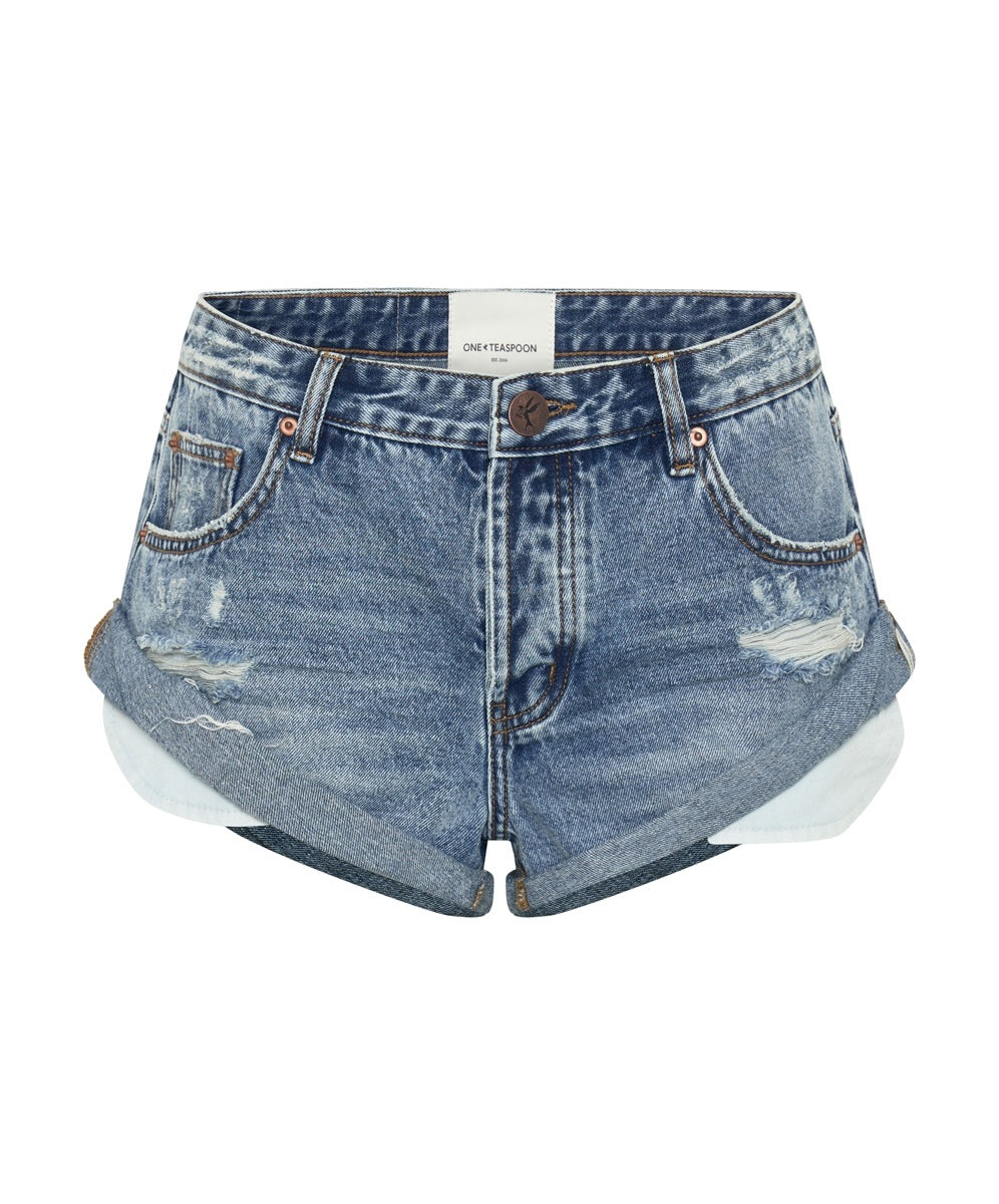 ONE TEASPOON Womens Texas Blue Bandits Low Waist Denim Shorts, WOMENS SHORTS, OneTeaspoon, Elwood 101
