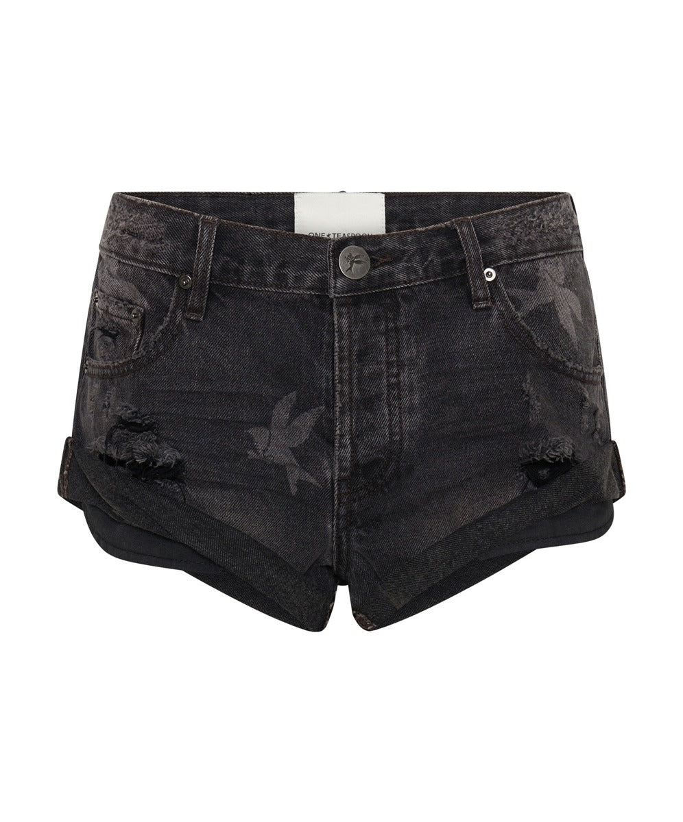 ONE TEASPOON Womens The Bower Bandits Low Waist Denim Short Black Elwood 101