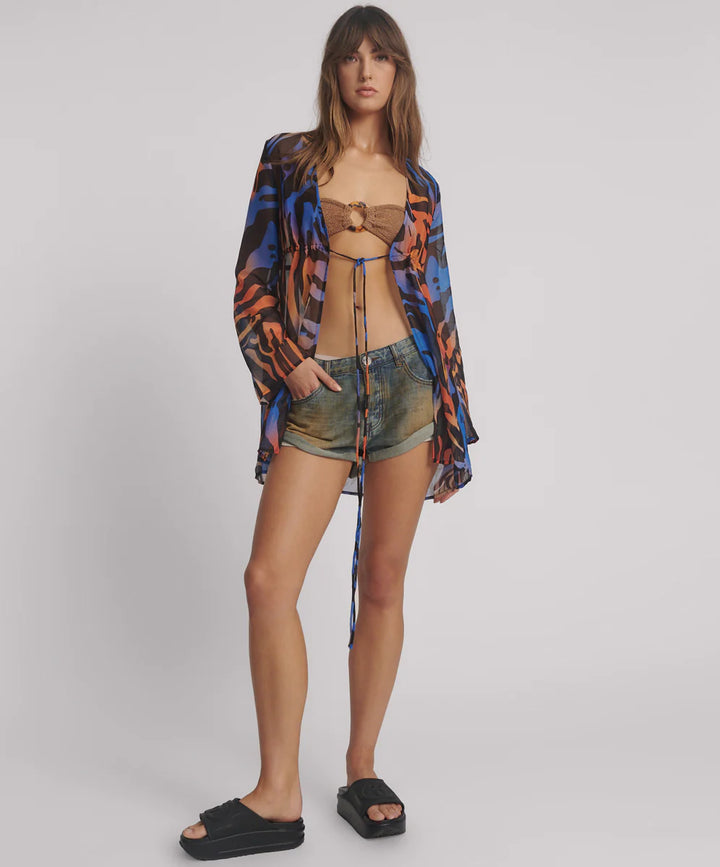 ONE TEASPOON Womens Tropical Chiffon Beach Cover Up Tie Top - Multi, WOMENS TOPS & SHIRTS, OneTeaspoon, Elwood 101