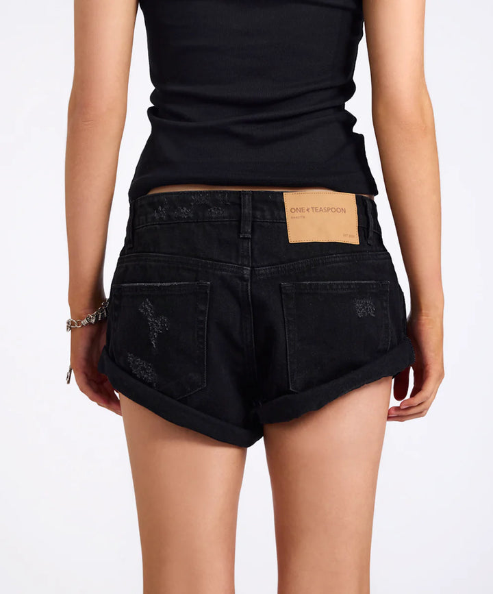 ONE TEASPOON Womens Bandits Low Waist Denim Shorts in Double Black, WOMENS SHORTS, OneTeaspoon, Elwood 101