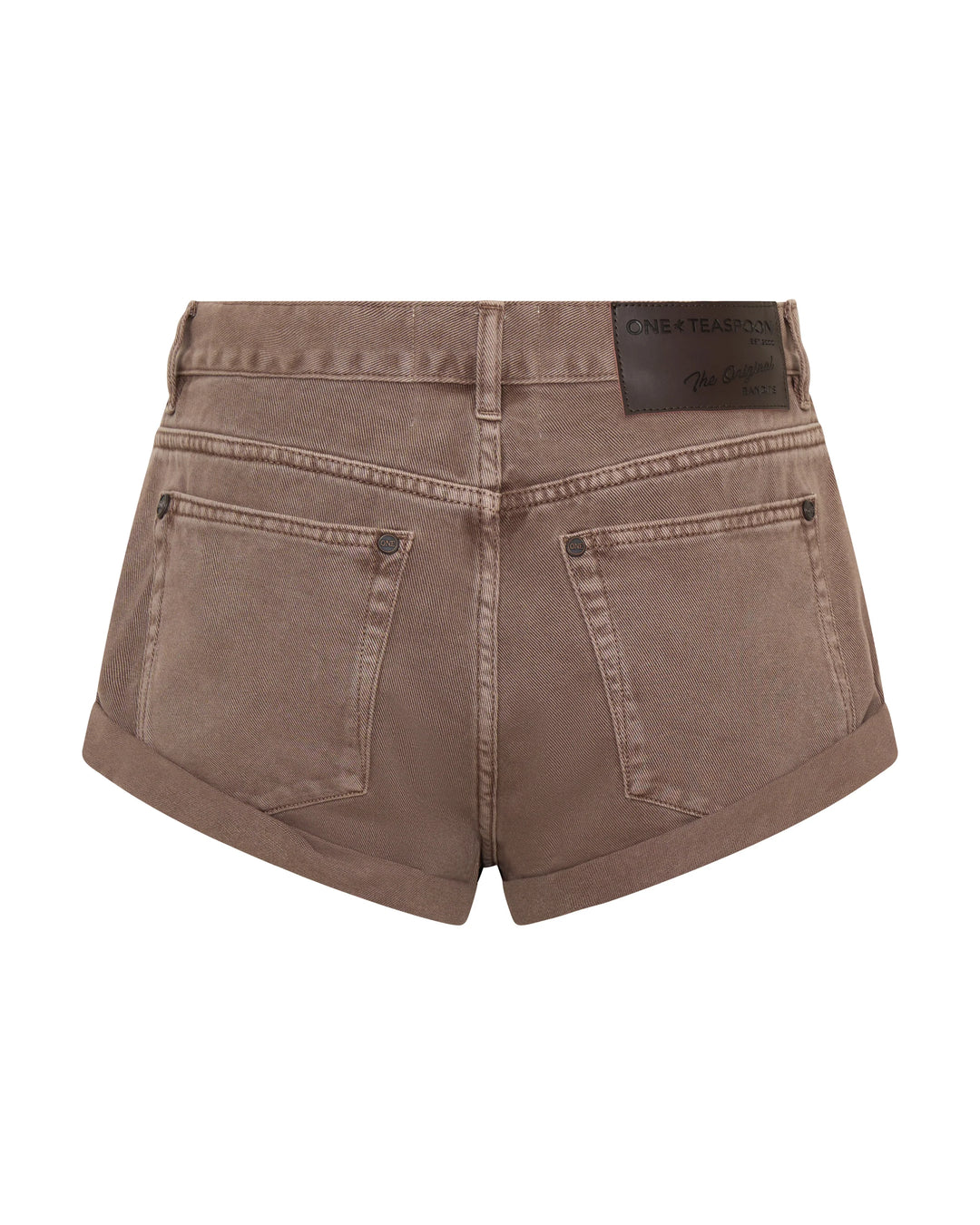 ONE TEASPOON Womens Bandits Low Waist Denim Shorts in Espresso Brown, WOMENS SHORTS, OneTeaspoon, Elwood 101