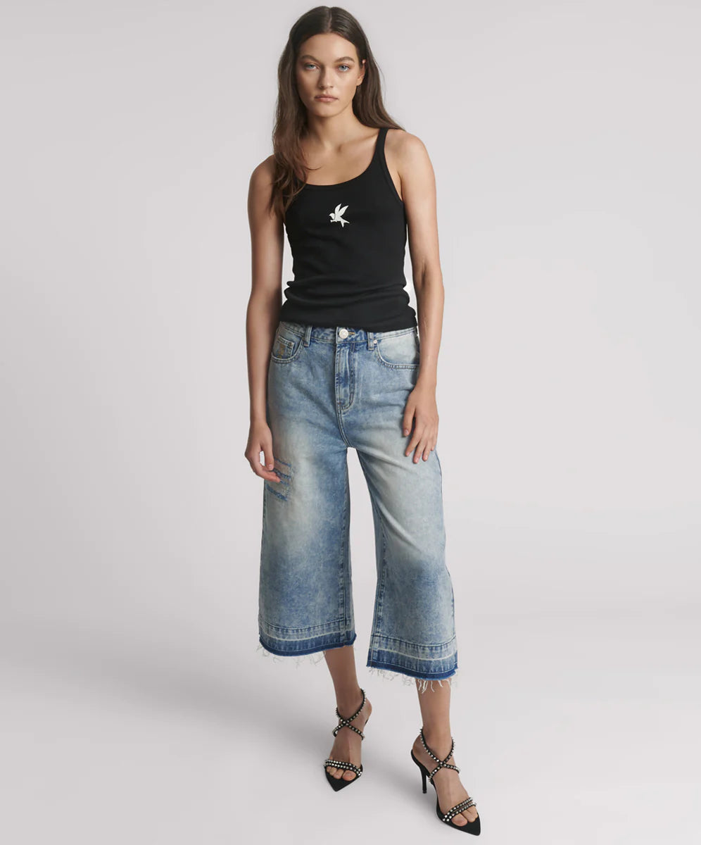 ONE TEASPOON Womens Black One Teaspoon Fine Rib Singlet - Black, WOMENS TEES & TANKS, OneTeaspoon, Elwood 101