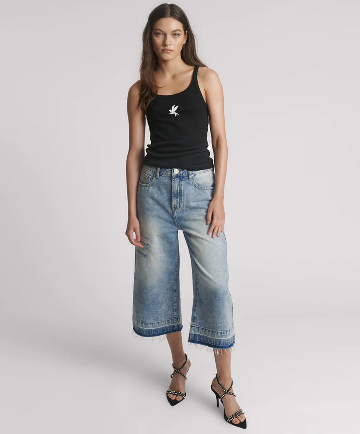 ONE TEASPOON Womens Black One Teaspoon Fine Rib Singlet - Black, WOMENS TEES & TANKS, OneTeaspoon, Elwood 101