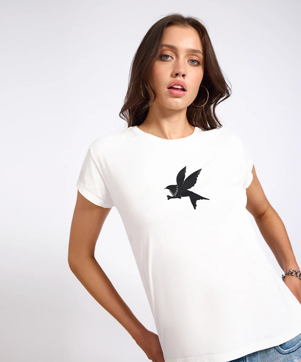 ONE TEASPOON Womens Classic Bird Tee in White