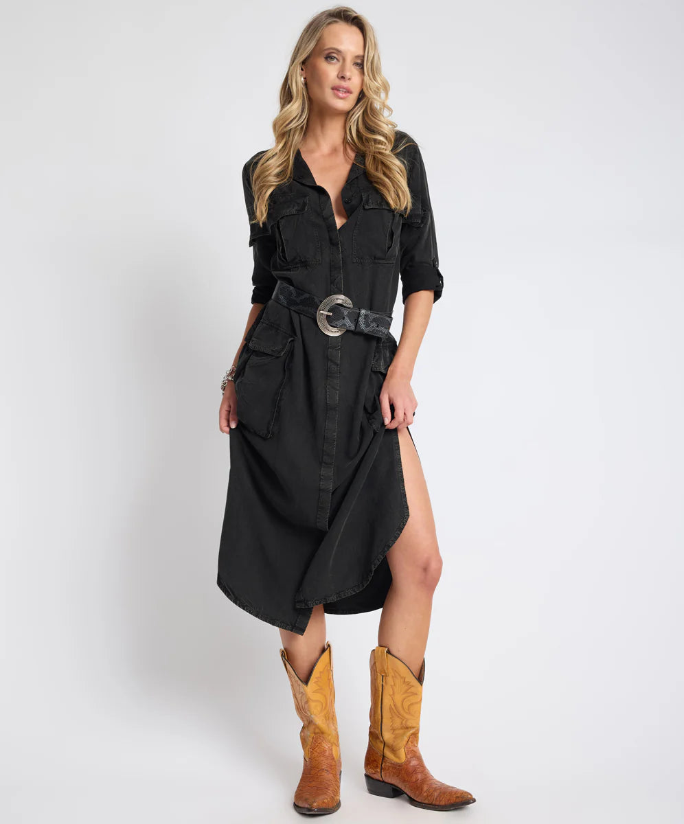 ONE TEASPOON Womens Crushed Midi Shirt Dress in Black, WOMENS DRESSES, OneTeaspoon, Elwood 101