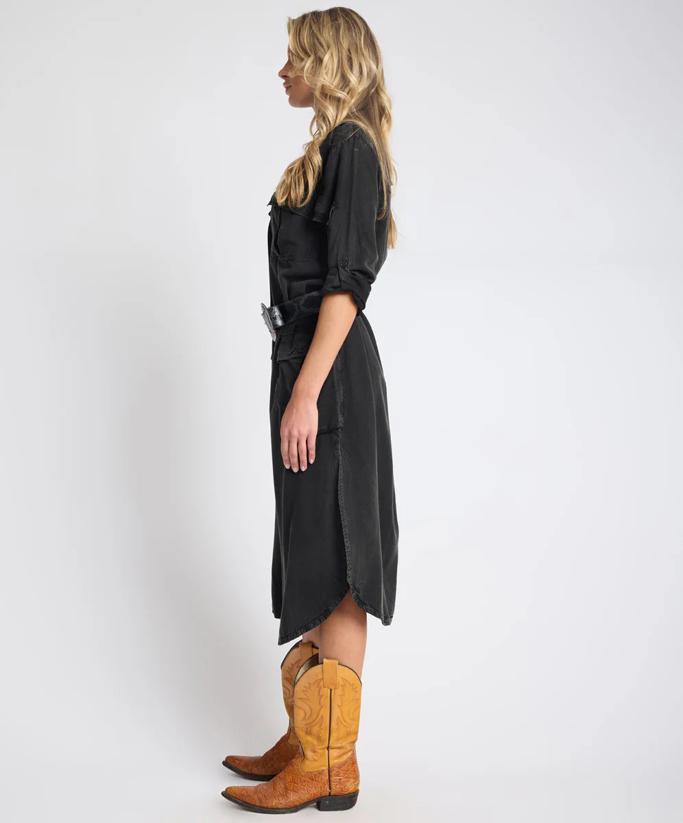 ONE TEASPOON Womens Crushed Midi Shirt Dress in Black, WOMENS DRESSES, OneTeaspoon, Elwood 101