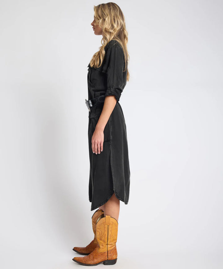 ONE TEASPOON Womens Crushed Midi Shirt Dress in Black, WOMENS DRESSES, OneTeaspoon, Elwood 101
