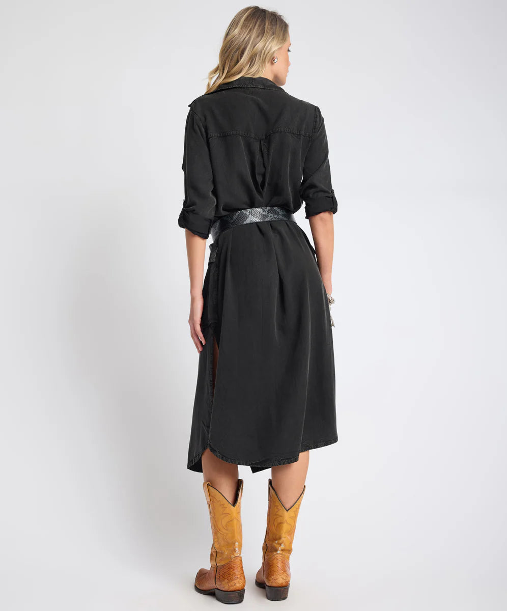 ONE TEASPOON Womens Crushed Midi Shirt Dress in Black, WOMENS DRESSES, OneTeaspoon, Elwood 101
