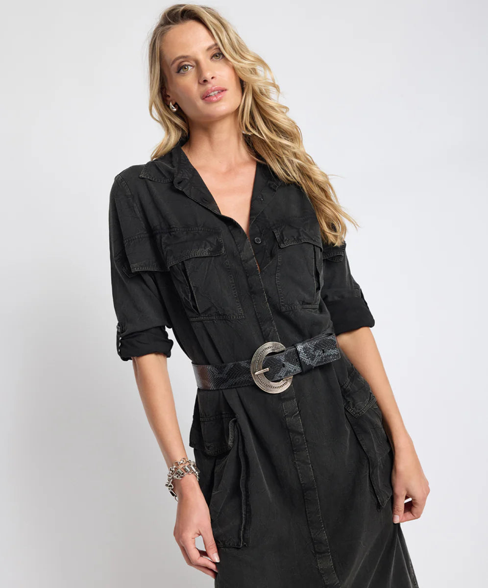 ONE TEASPOON Womens Crushed Midi Shirt Dress in Black, WOMENS DRESSES, OneTeaspoon, Elwood 101
