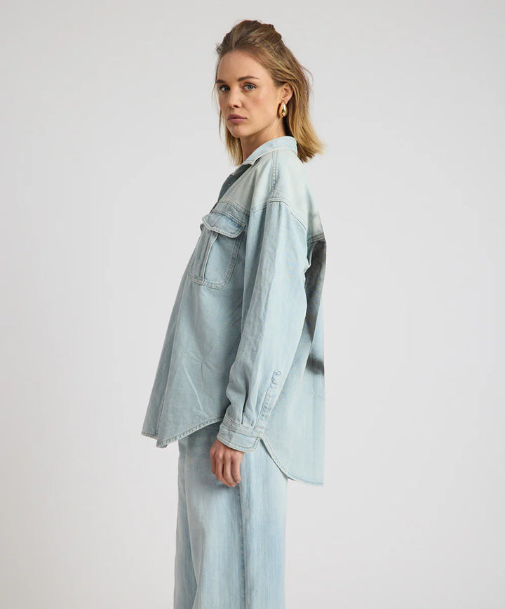 ONE TEASPOON Womens Daydream Heart Oversized Denim Shirt in Sea Mist Blue, WOMENS TOPS & SHIRTS, OneTeaspoon, Elwood 101