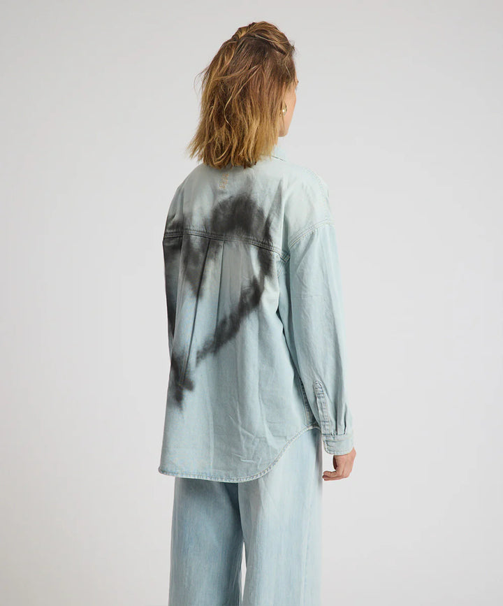 ONE TEASPOON Womens Daydream Heart Oversized Denim Shirt in Sea Mist Blue, WOMENS TOPS & SHIRTS, OneTeaspoon, Elwood 101