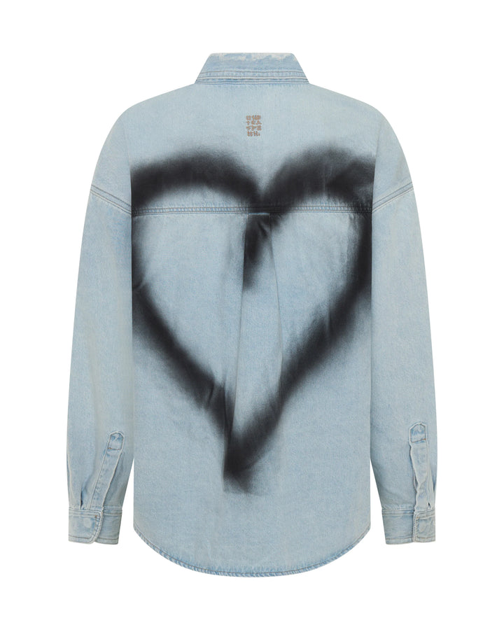 ONE TEASPOON Womens Daydream Heart Oversized Denim Shirt in Sea Mist Blue, WOMENS TOPS & SHIRTS, OneTeaspoon, Elwood 101