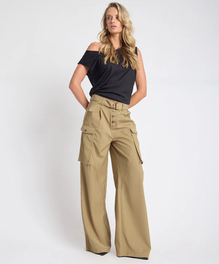 ONE TEASPOON Womens Elemental Tencel High Waist Cargo Pants in Khaki, WOMENS PANTS, OneTeaspoon, Elwood 101