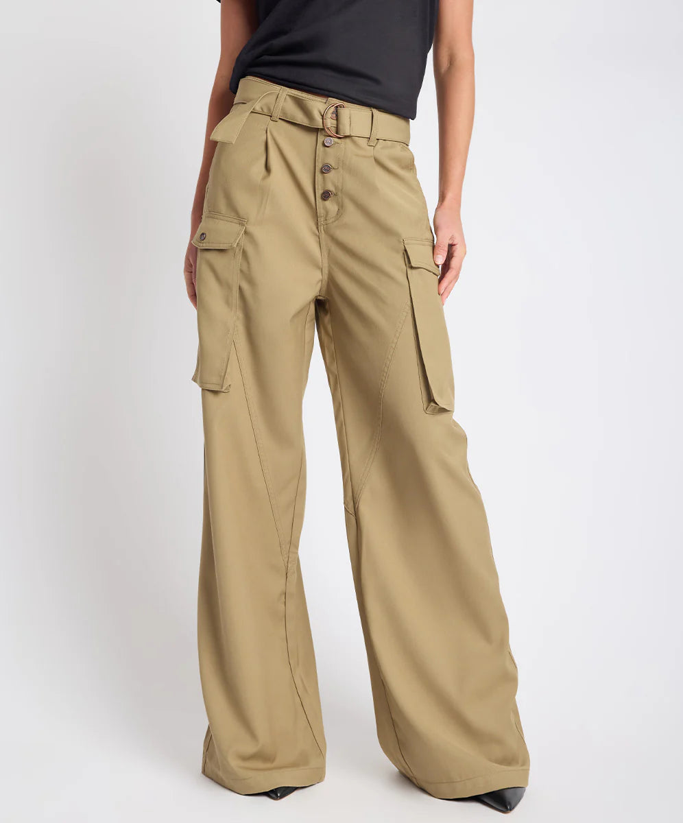 ONE TEASPOON Womens Elemental Tencel High Waist Cargo Pants in Khaki, WOMENS PANTS, OneTeaspoon, Elwood 101