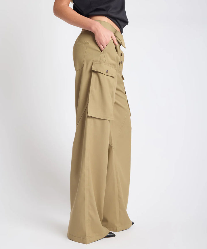 ONE TEASPOON Womens Elemental Tencel High Waist Cargo Pants in Khaki, WOMENS PANTS, OneTeaspoon, Elwood 101