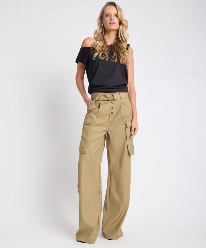ONE TEASPOON Womens Elemental Tencel High Waist Cargo Pants in Khaki, WOMENS PANTS, OneTeaspoon, Elwood 101