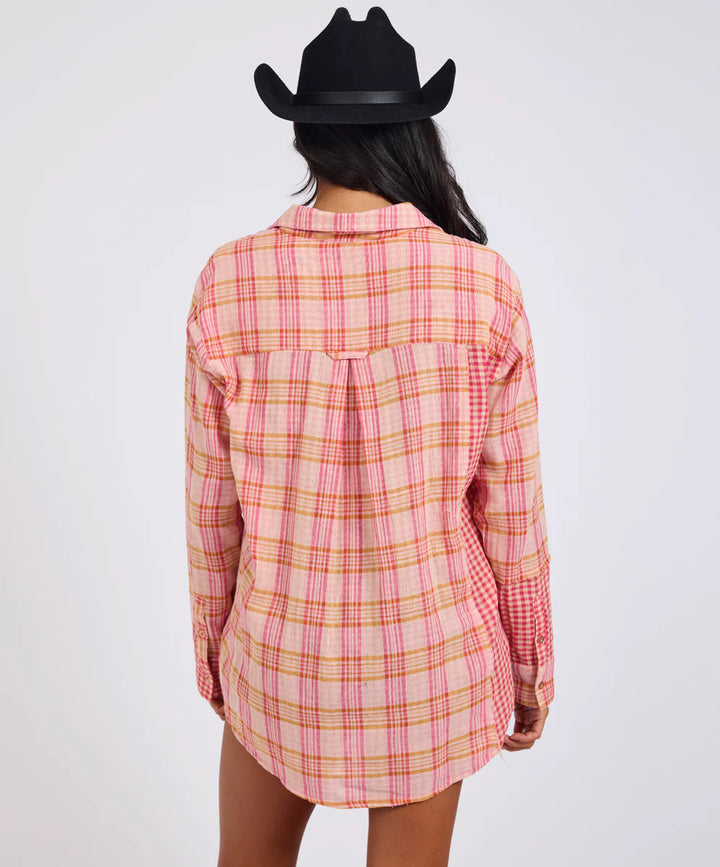 ONE TEASPOON Womens Flannel Checked Cotton Muslin Shirt in Pink Check