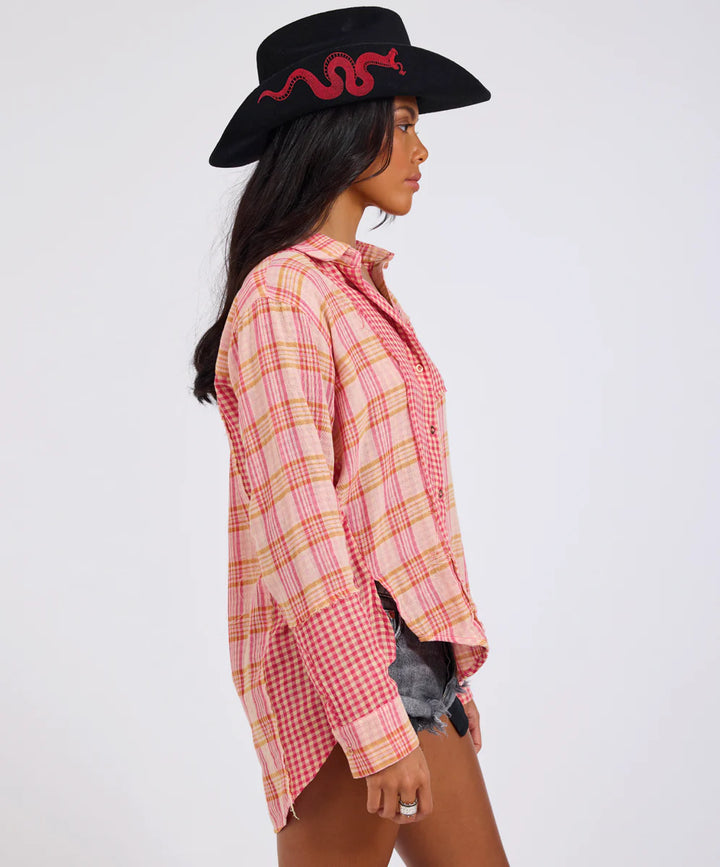 ONE TEASPOON Womens Flannel Checked Cotton Muslin Shirt in Pink Check