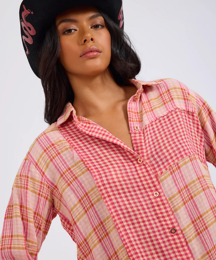 ONE TEASPOON Womens Flannel Checked Cotton Muslin Shirt in Pink Check