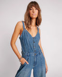 ONE TEASPOON Womens Gritty Blue Freida Fit n Flare Denim Jumpsuit - Gritty Blue, WOMENS JUMPSUITS & OVERALLS, OneTeaspoon, Elwood 101