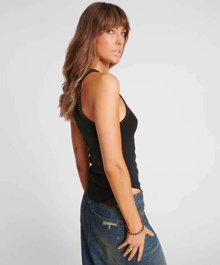 ONE TEASPOON Womens Hand Beaded Ramone Tank - Black, WOMENS TEES & TANKS, OneTeaspoon, Elwood 101