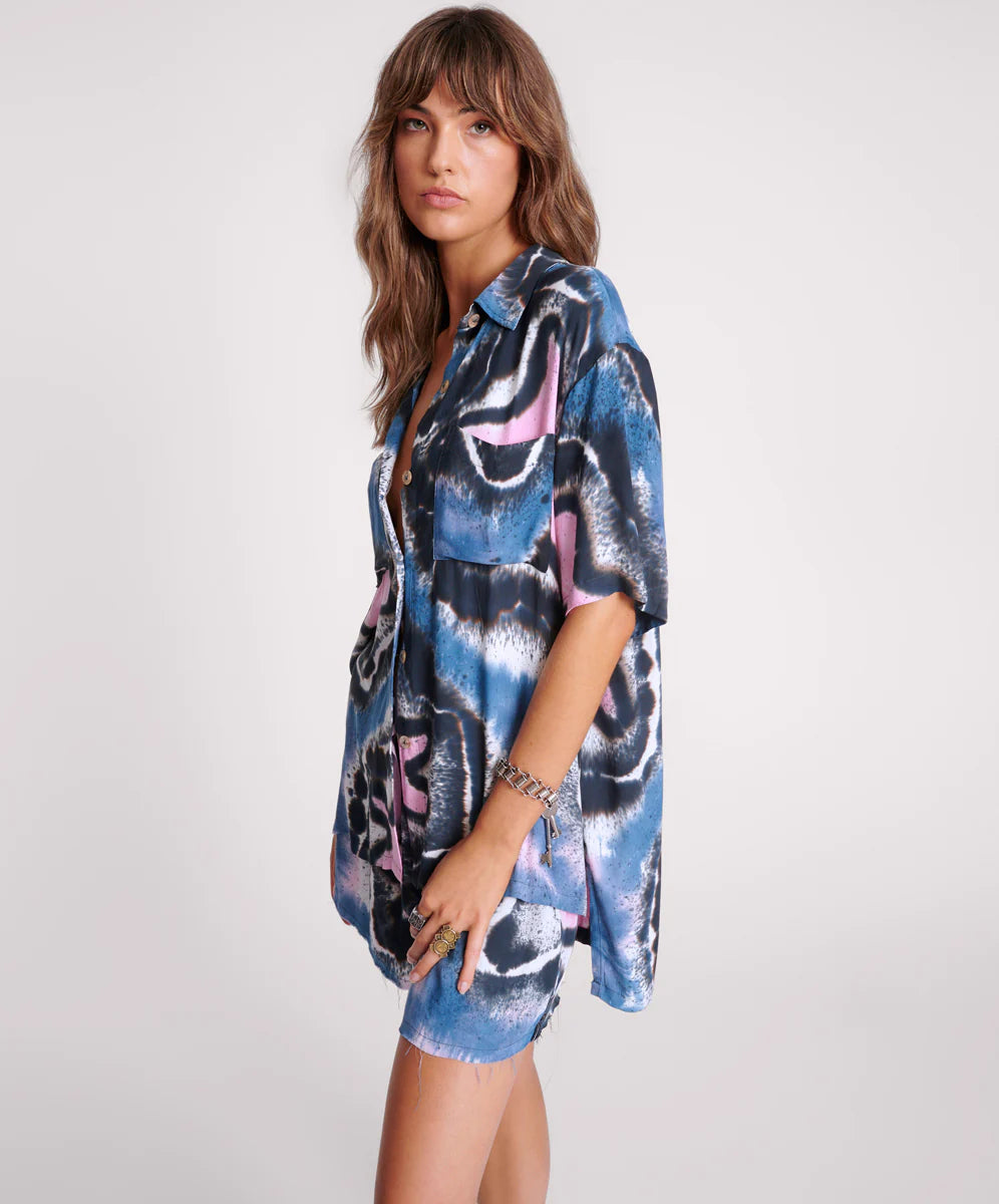 ONE TEASPOON Womens Hand Painted Floral Short Sleeve Shirt - Multi, WOMENS TOPS & SHIRTS, OneTeaspoon, Elwood 101
