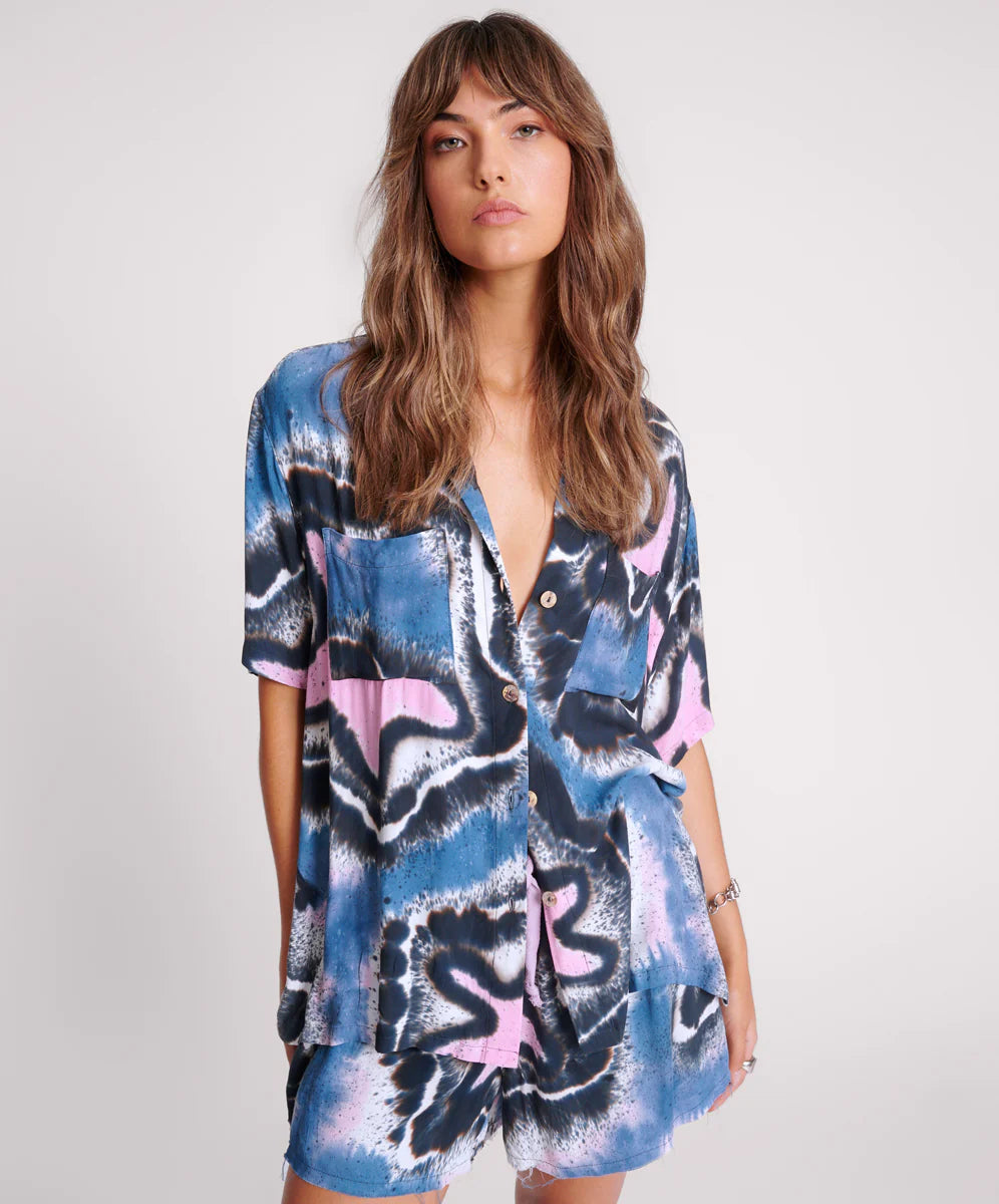 ONE TEASPOON Womens Hand Painted Floral Short Sleeve Shirt - Multi, WOMENS TOPS & SHIRTS, OneTeaspoon, Elwood 101