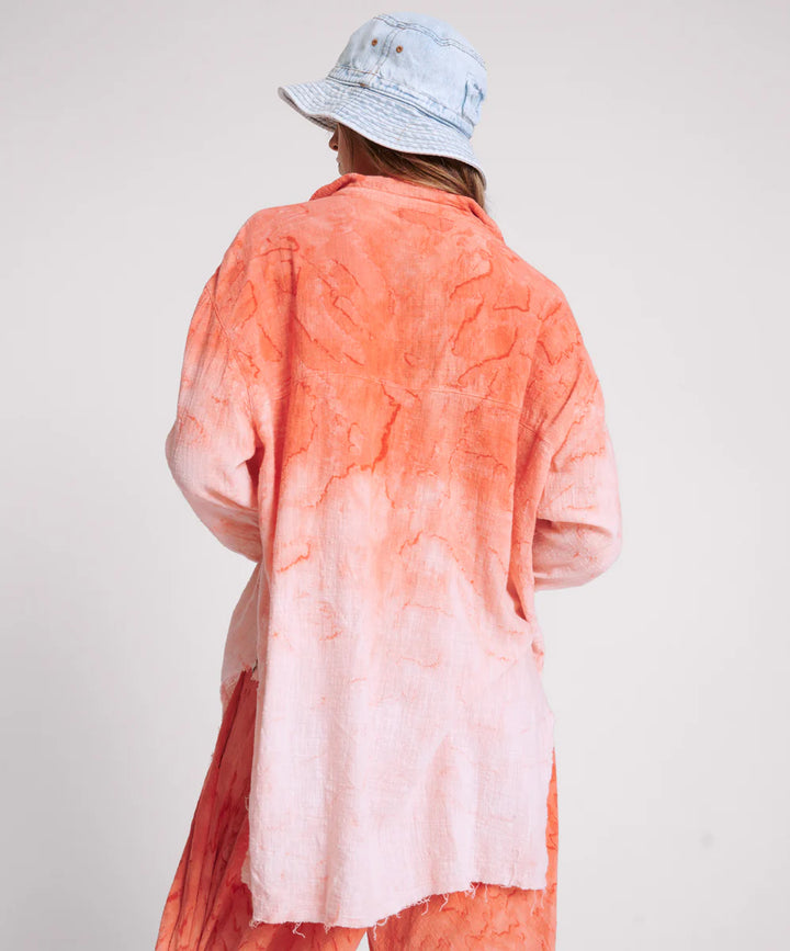 ONE TEASPOON Womens Hand Painted Sunset Muslin Longline Shirt - Coral, WOMENS TOPS & SHIRTS, OneTeaspoon, Elwood 101