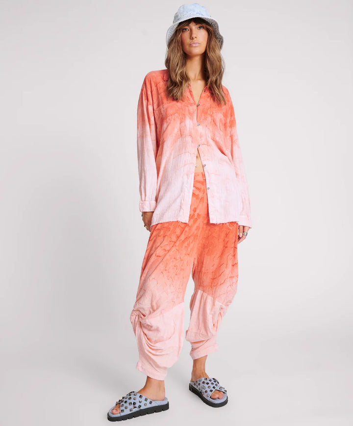 ONE TEASPOON Womens Hand Painted Sunset Muslin Longline Shirt - Coral, WOMENS TOPS & SHIRTS, OneTeaspoon, Elwood 101