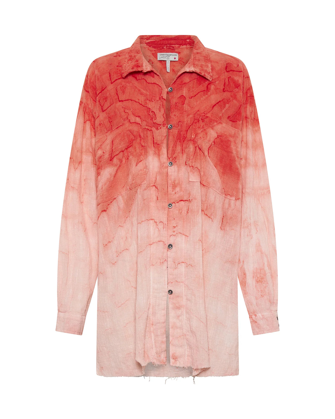 ONE TEASPOON Womens Hand Painted Sunset Muslin Longline Shirt - Coral, WOMENS TOPS & SHIRTS, OneTeaspoon, Elwood 101