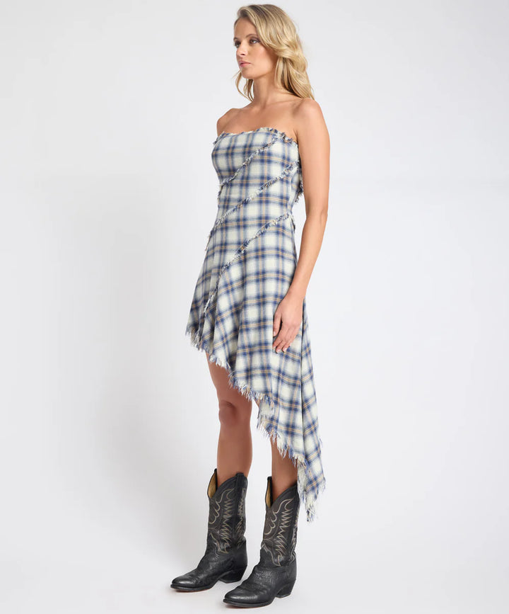ONE TEASPOON Womens Heart Of Glass Asymmetrical Flannel Mini Dress in Blue & White Check, WOMENS DRESSES, OneTeaspoon, Elwood 101