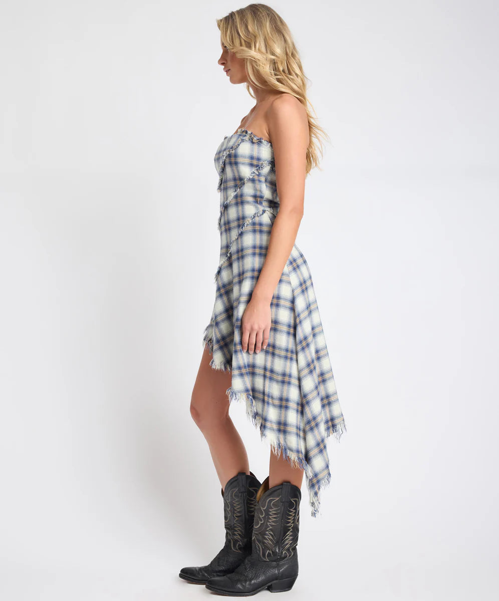 ONE TEASPOON Womens Heart Of Glass Asymmetrical Flannel Mini Dress in Blue & White Check, WOMENS DRESSES, OneTeaspoon, Elwood 101